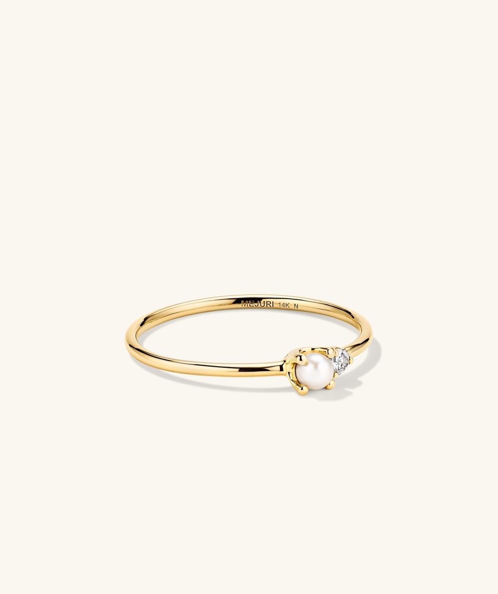 Mejuri Pearl and Diamond Stacker Ring - 14k Yellow Gold Canada Store