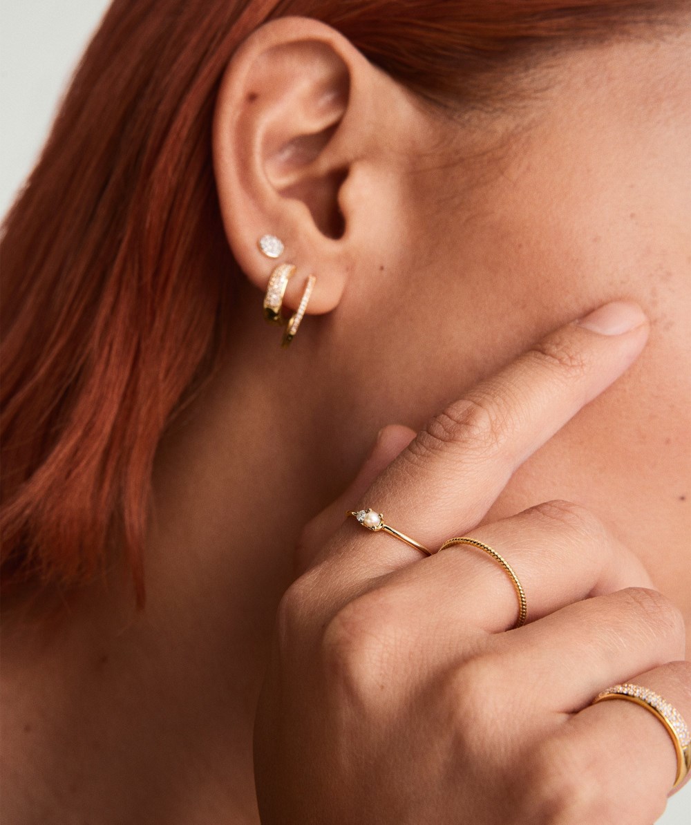 Mejuri Pearl and Diamond Stacker Ring - 14k Yellow Gold Canada Store
