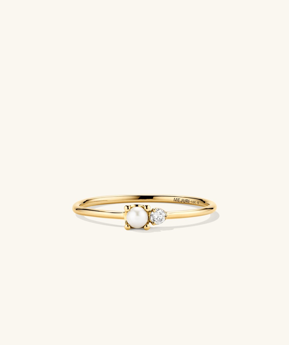 Mejuri Pearl and Diamond Stacker Ring - 14k Yellow Gold Canada Store