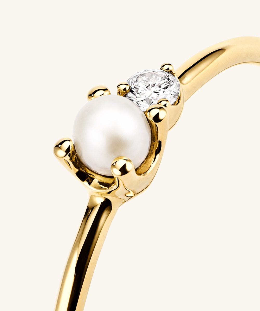 Mejuri Pearl and Diamond Stacker Ring - 14k Yellow Gold Canada Store