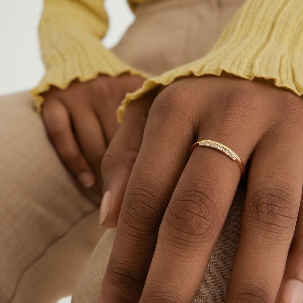 Mejuri Pavﾨﾦ Diamond Bar Stacker Ring - 14k Yellow Gold Canada Store