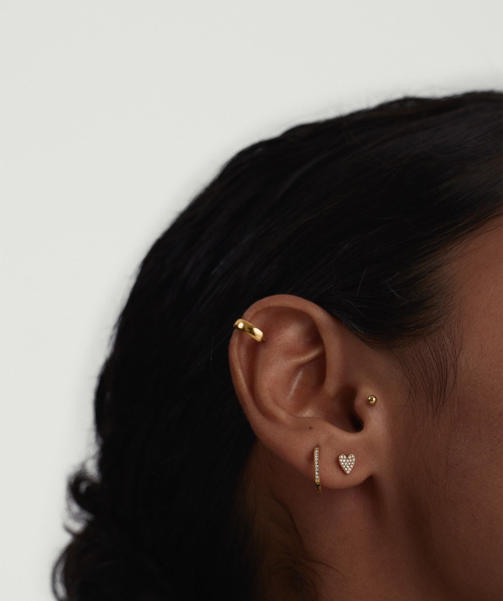 Mejuri Piercing Studio - Pavﾨﾦ Diamond Heart Flat Back Stud - 14k Yellow Gold Canada Store