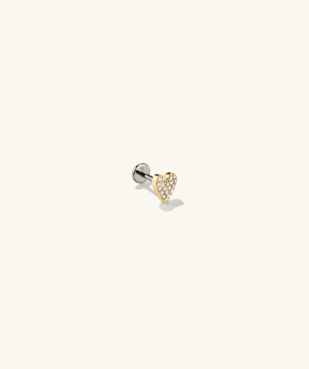 Mejuri Piercing Studio - Pavﾨﾦ Diamond Heart Flat Back Stud - 14k Yellow Gold Canada Store
