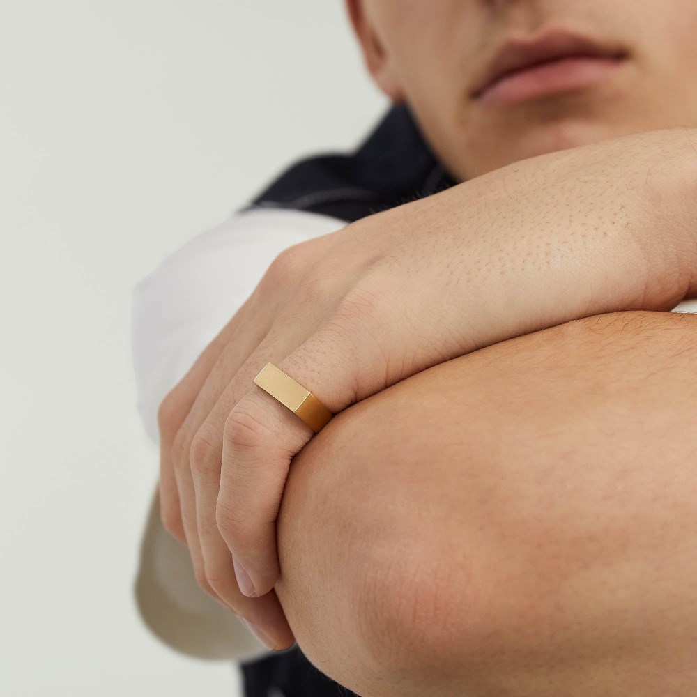 Mejuri Slim Rectangular Signet Ring - Brushed Gold Canada Store