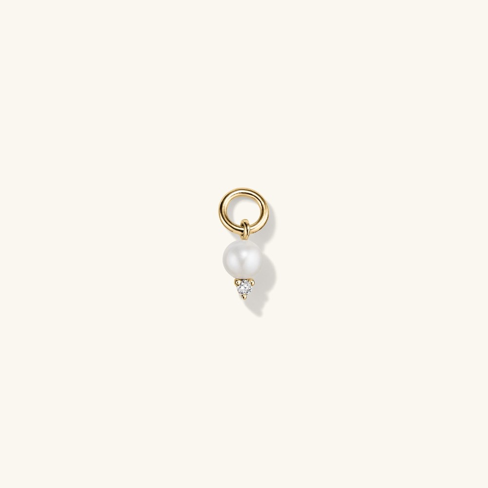 Mejuri Single Diamond and Pearl Hoop Charm - 14k Yellow Gold Canada Store