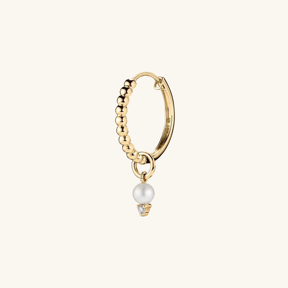 Mejuri Single Diamond and Pearl Hoop Charm - 14k Yellow Gold Canada Store