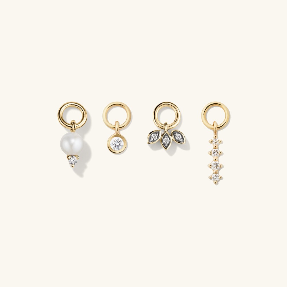Mejuri Single Diamond and Pearl Hoop Charm - 14k Yellow Gold Canada Store