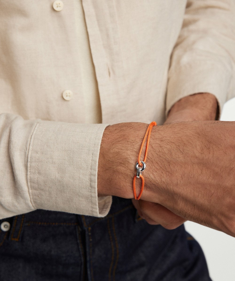 Mejuri Linked Cord Bracelet - Sterling Silver, Orange Cord Canada Store