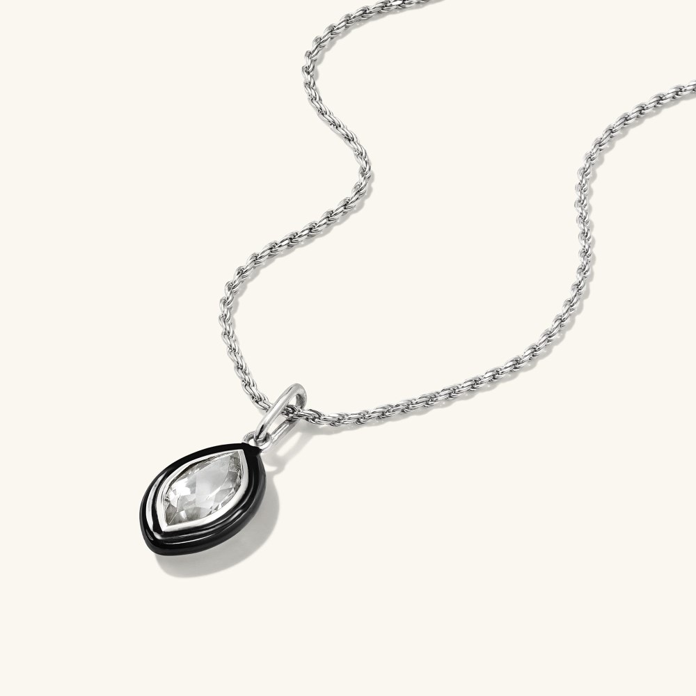 Mejuri Mosaic Enamel Marquise Pendant - Sterling Silver, Black Enamel Canada Store