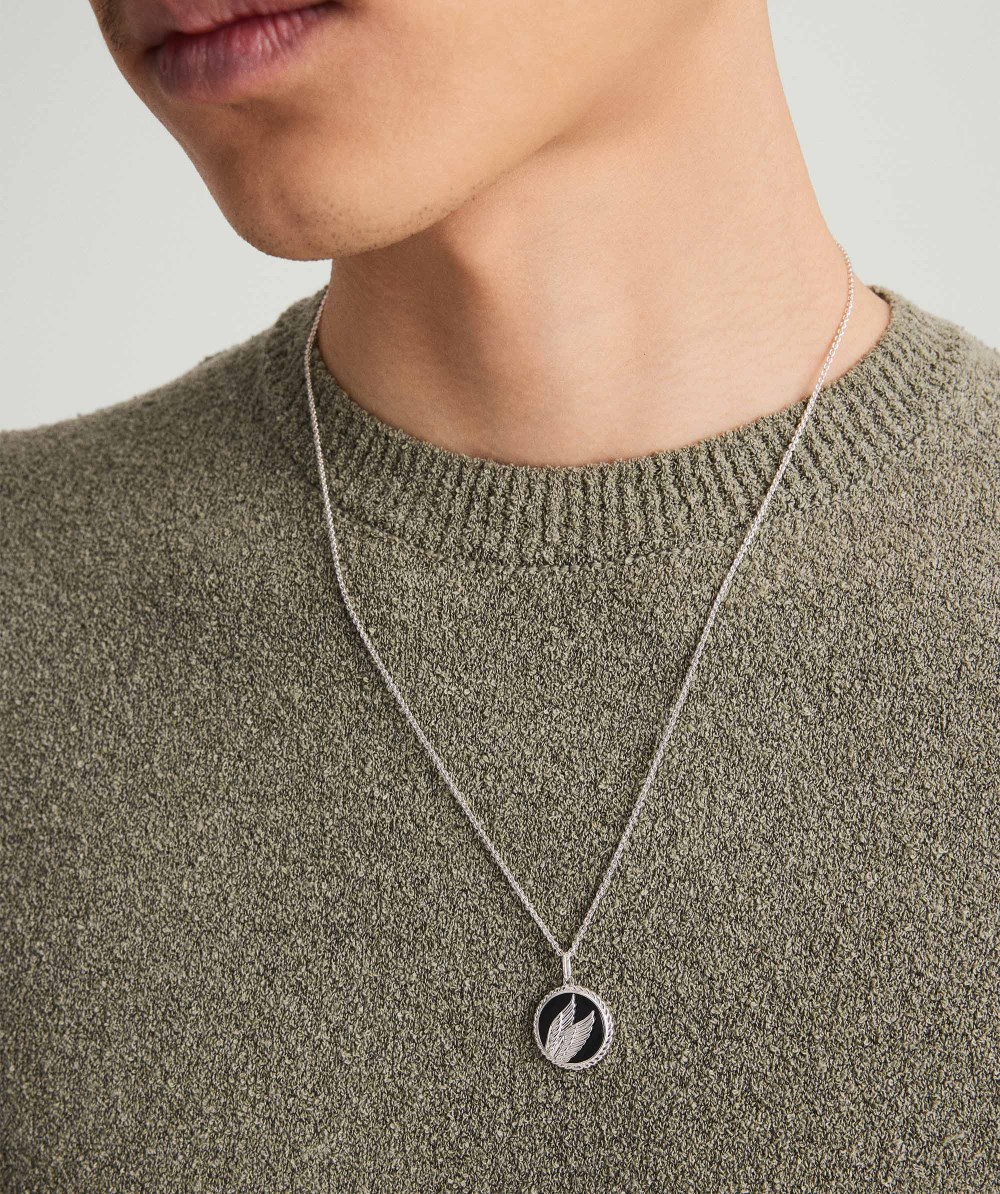 Mejuri Victory: Winged Coin Charm Pendant - Sterling Silver, Black Onyx Canada Store