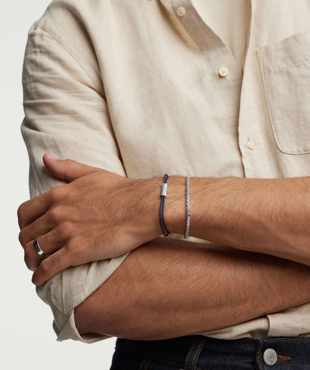 Mejuri Bar Cord Bracelet - Sterling Silver, Blue Cord Canada Store