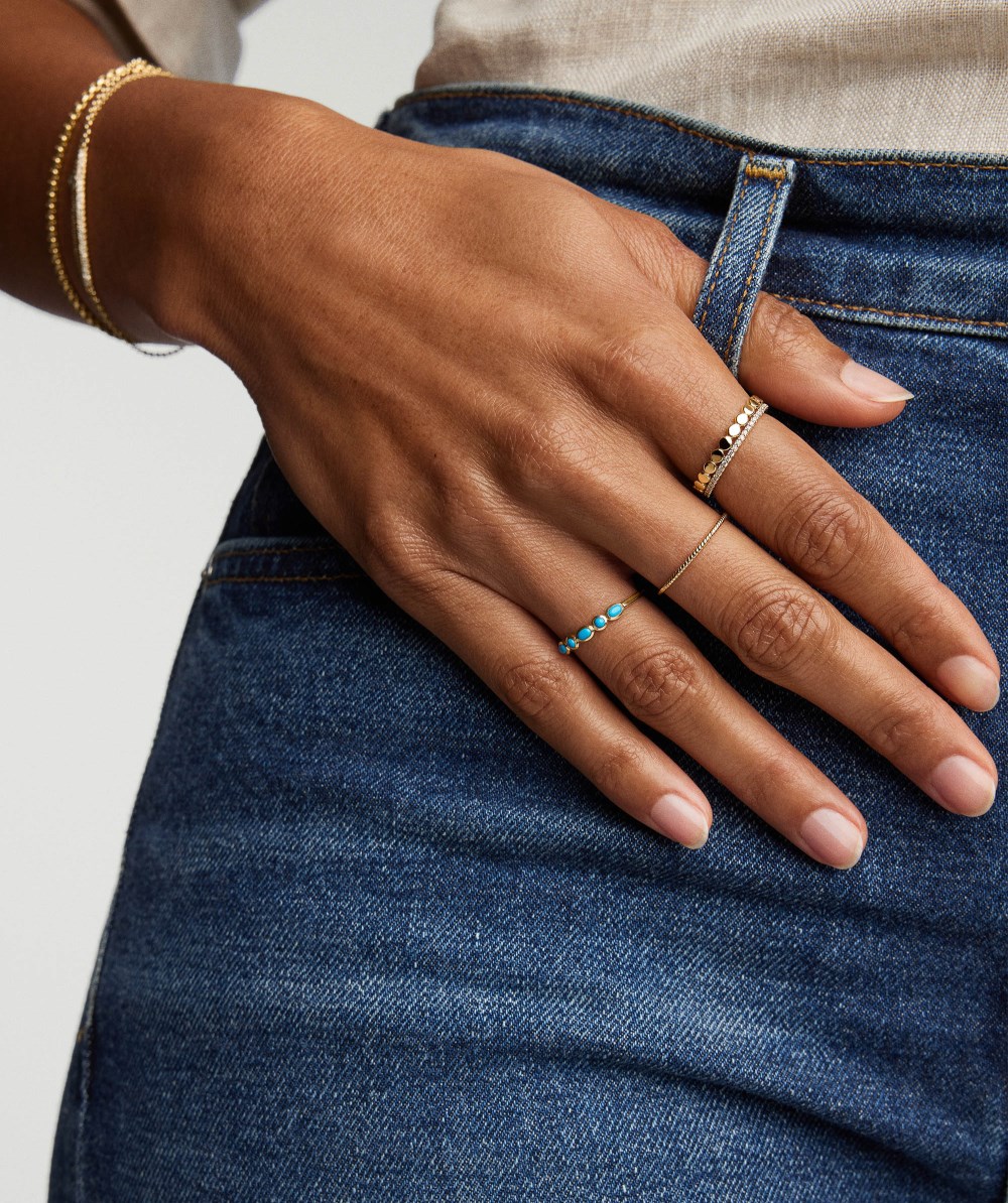 Mejuri Bezel Turquoise Half Eternity Ring - 14k Yellow Gold Canada Store
