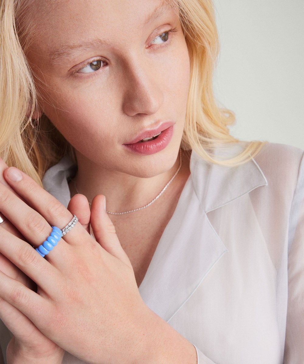 Mejuri Puffy Charlotte Enamel Ring - Sterling Silver, Sky Enamel Canada Store