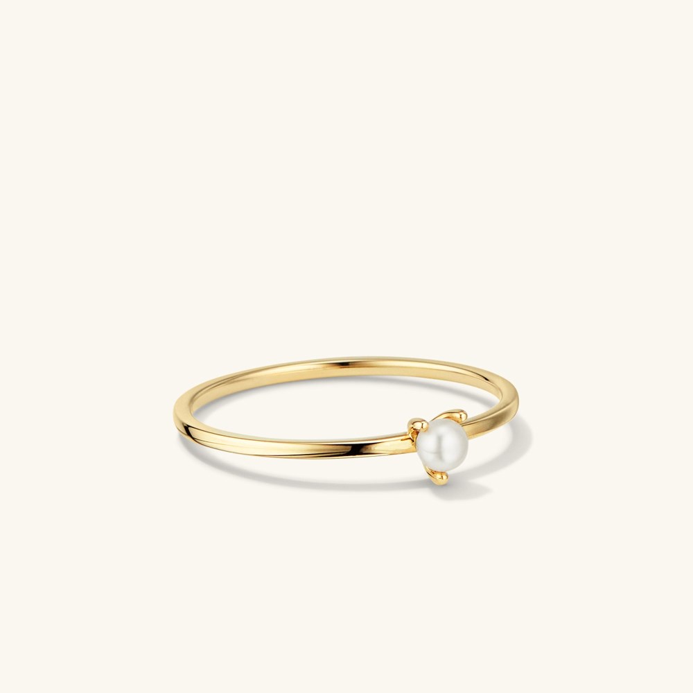 Mejuri Pearl Slim Stacker Ring - 14k Yellow Gold Canada Store