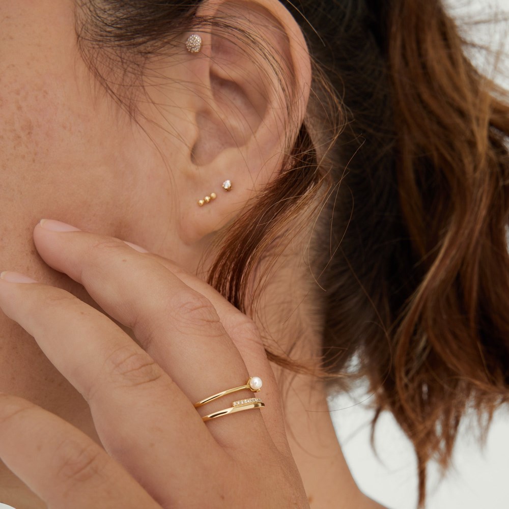 Mejuri Pearl Slim Stacker Ring - 14k Yellow Gold Canada Store