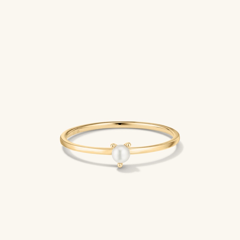 Mejuri Pearl Slim Stacker Ring - 14k Yellow Gold Canada Store