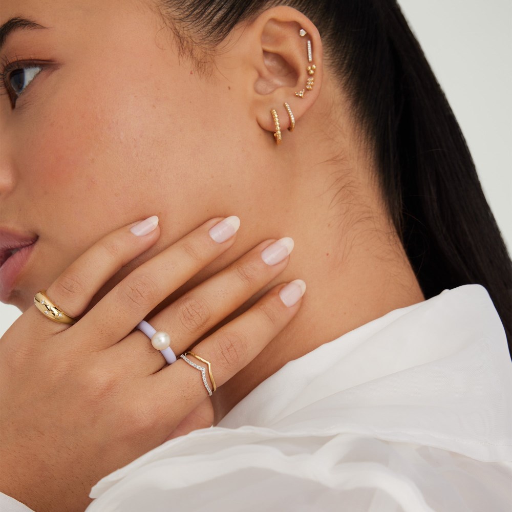 Mejuri Gumball Pearl Ring - Gold Vermeil, Lavender Enamel Canada Store