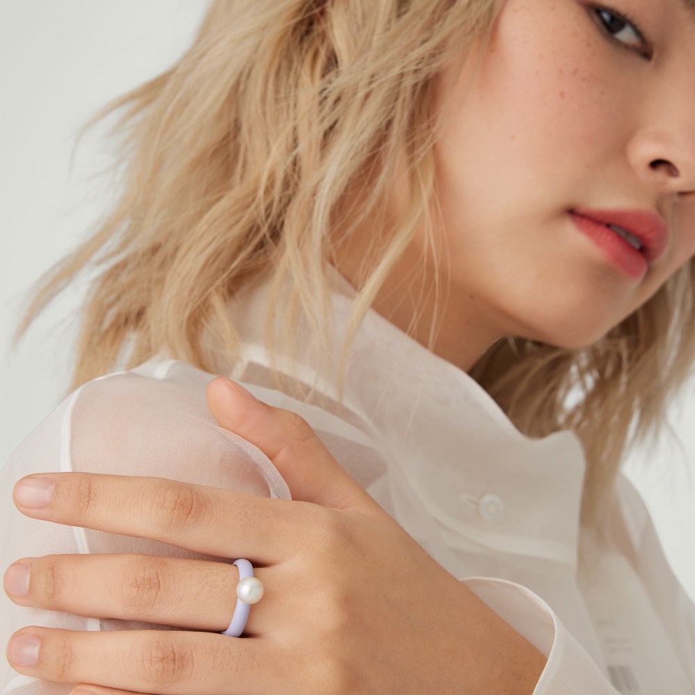 Mejuri Gumball Pearl Ring - Gold Vermeil, Lavender Enamel Canada Store