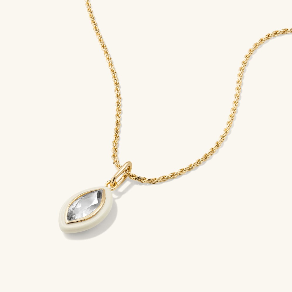 Mejuri Mosaic Enamel Marquise Pendant - Gold Vermeil, Cream Enamel Canada Store