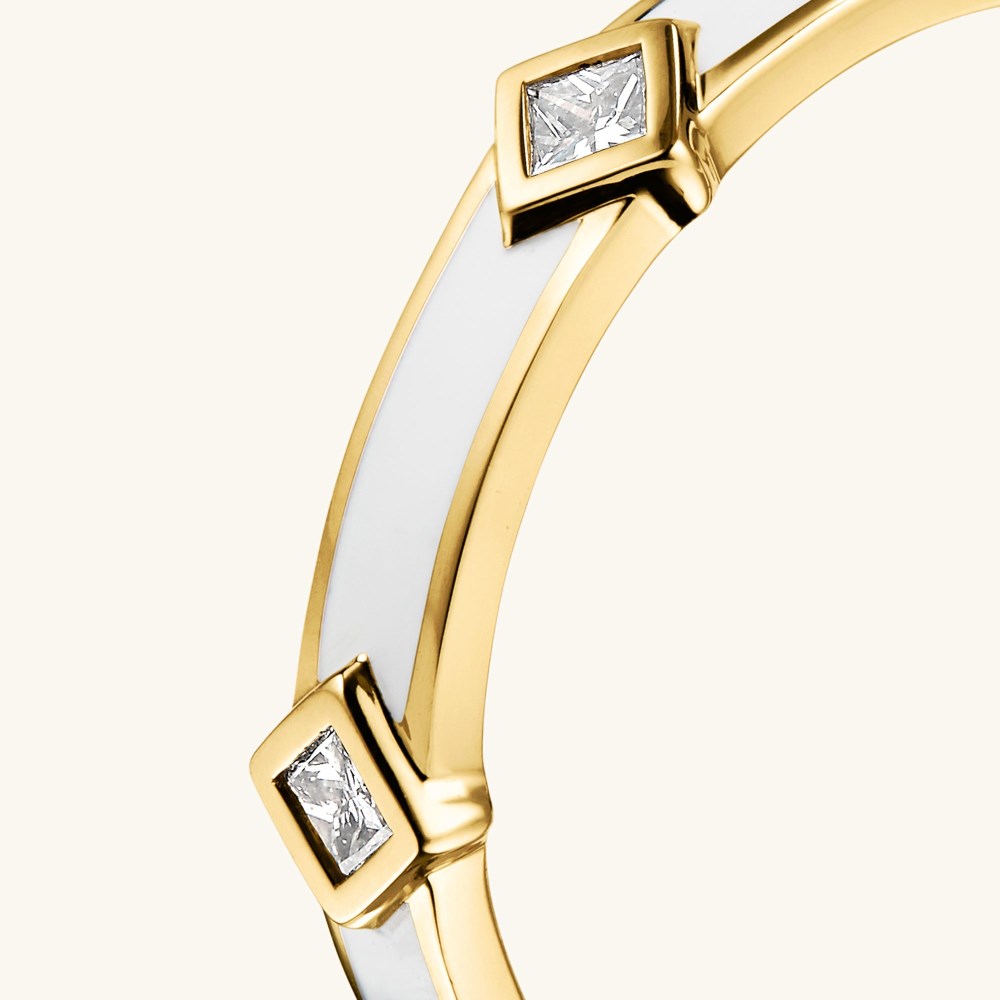 Mejuri Angled Diamond Station Enamel Ring - 14k Yellow Gold, White Enamel Canada Store
