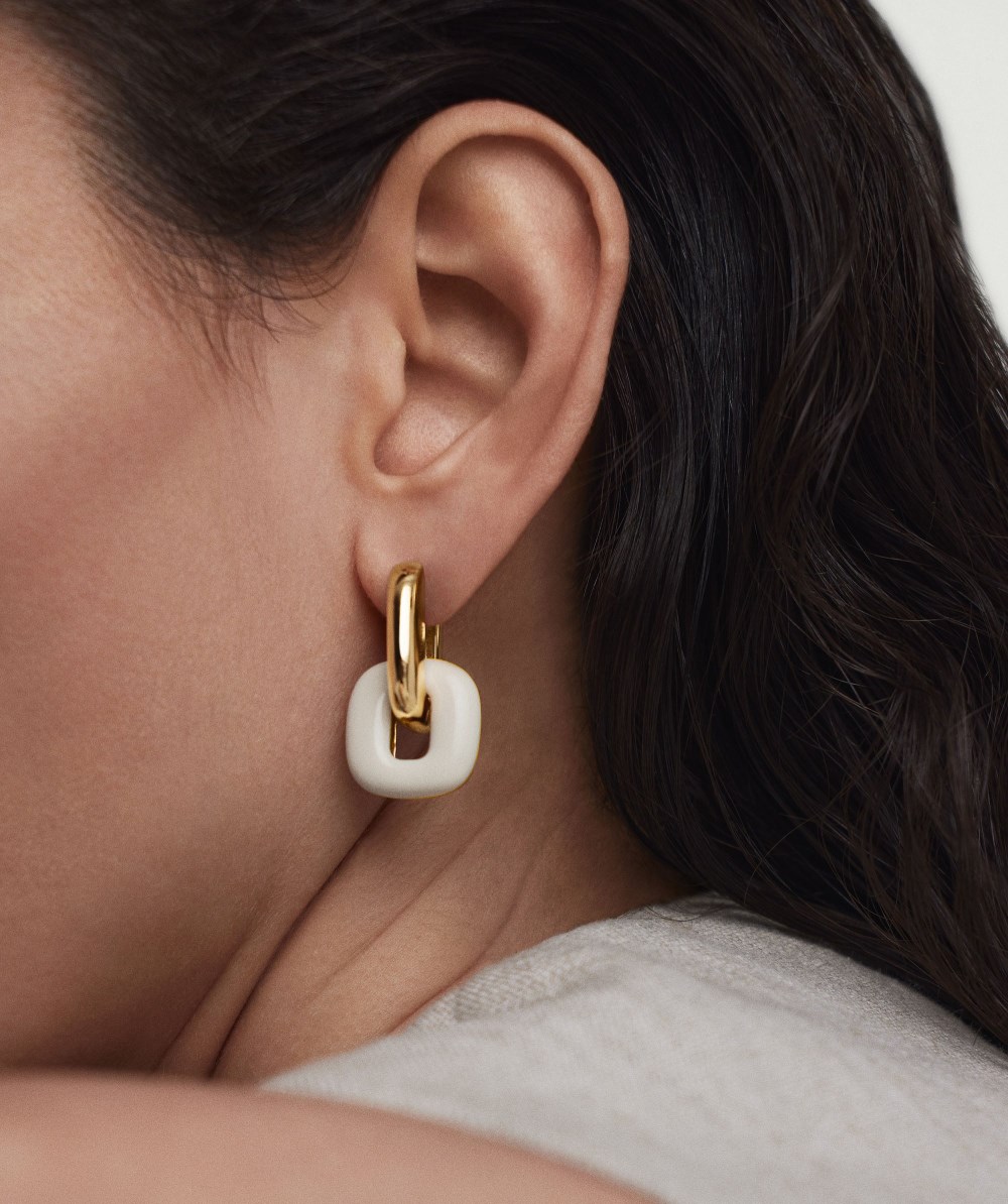 Mejuri Stevie Hoop Links - Gold Vermeil, Cream Enamel Canada Store