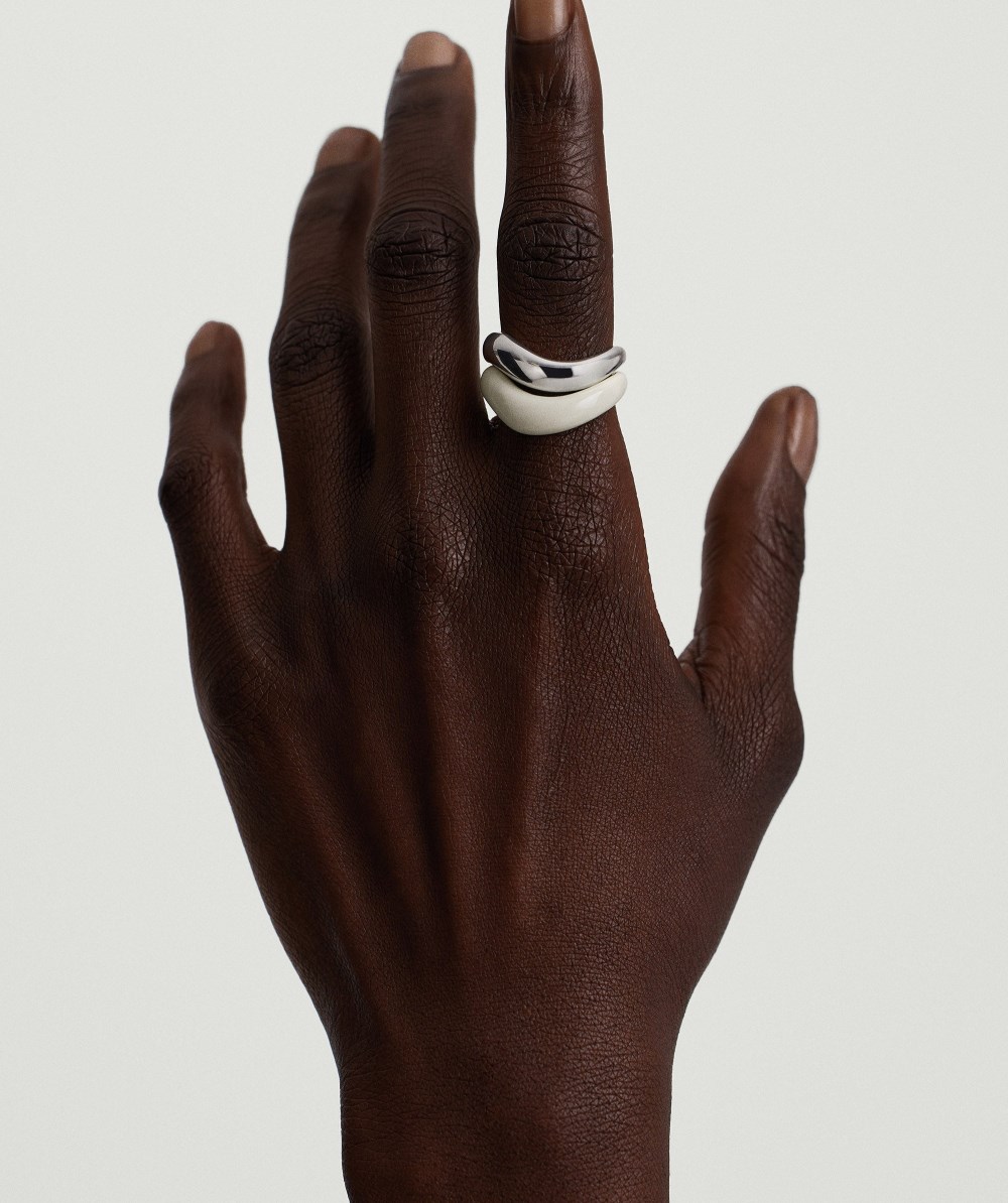 Mejuri D?me Figure Ring - Sterling Silver, Cream Enamel Canada Store