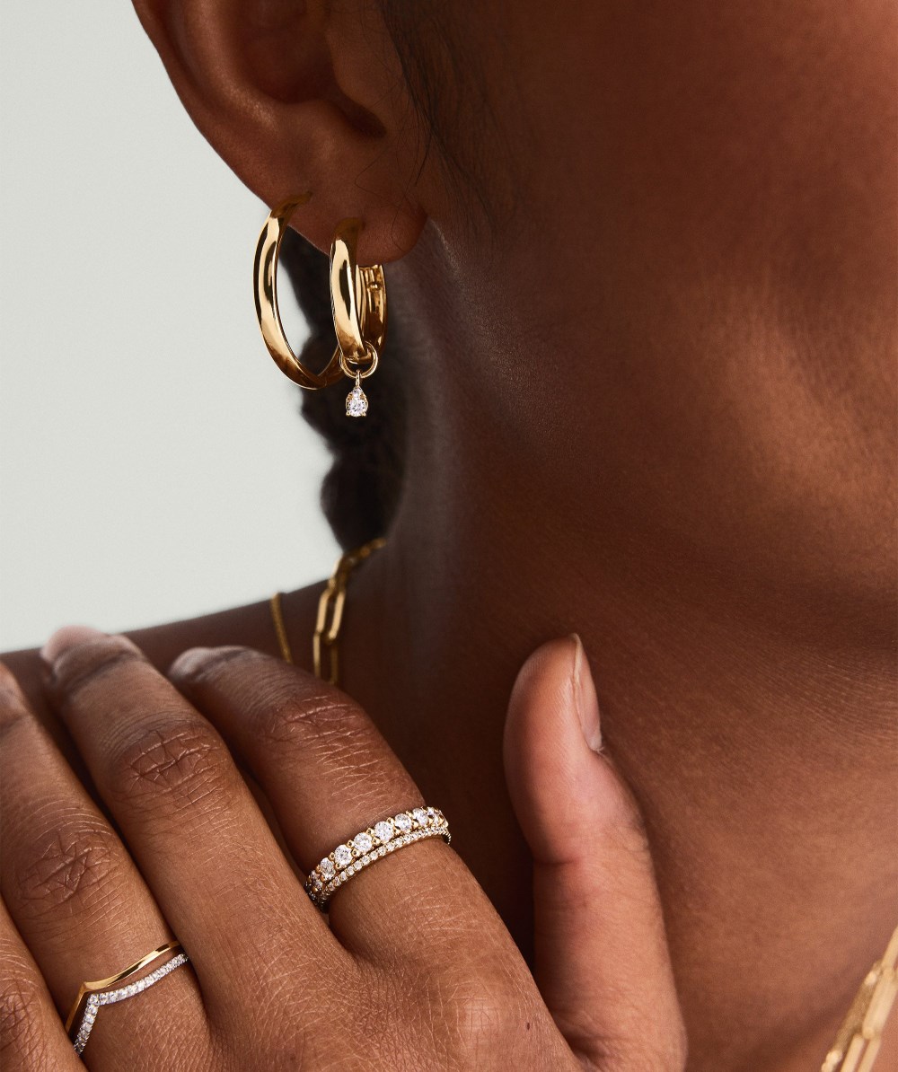 Mejuri Mini Pear Diamond Hoop Charm - 14k Yellow Gold Canada Store