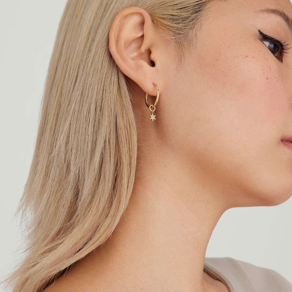 Mejuri Single Pavﾨﾦ Diamond Star Hoop Charm - 14k Yellow Gold Canada Store