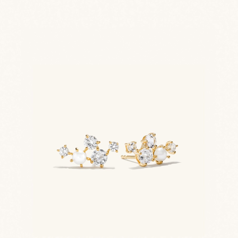 Mejuri Mini Pearl Topaz Climber Studs - Gold Vermeil Canada Store
