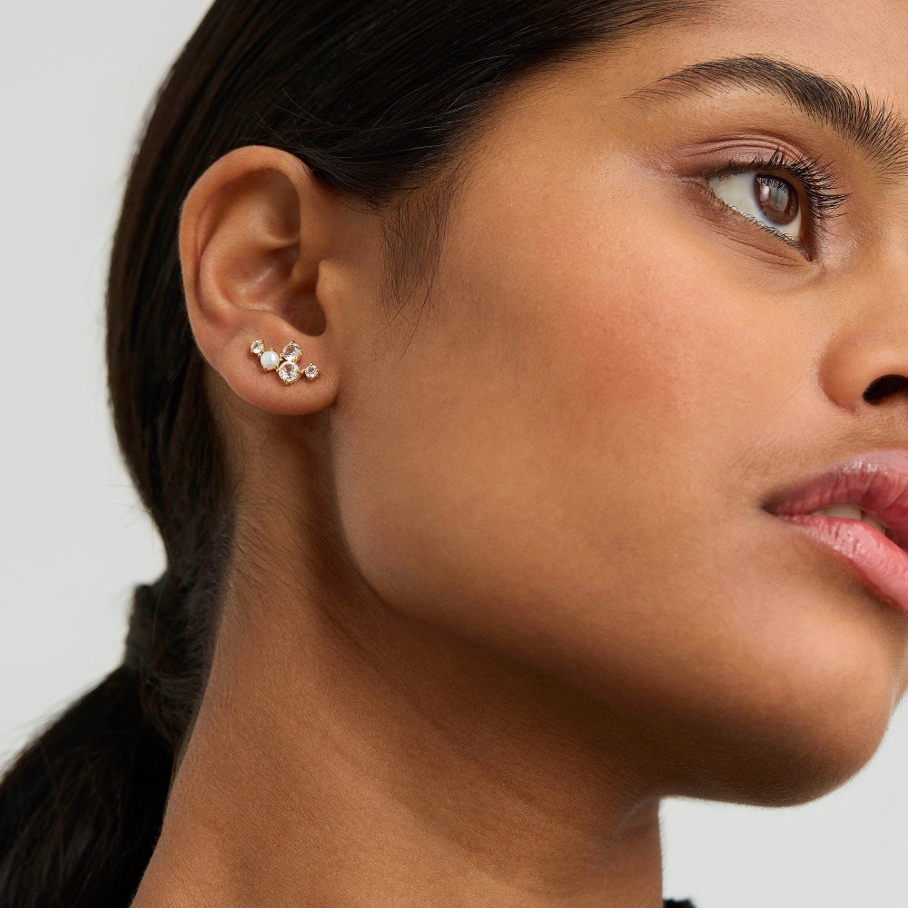 Mejuri Mini Pearl Topaz Climber Studs - Gold Vermeil Canada Store