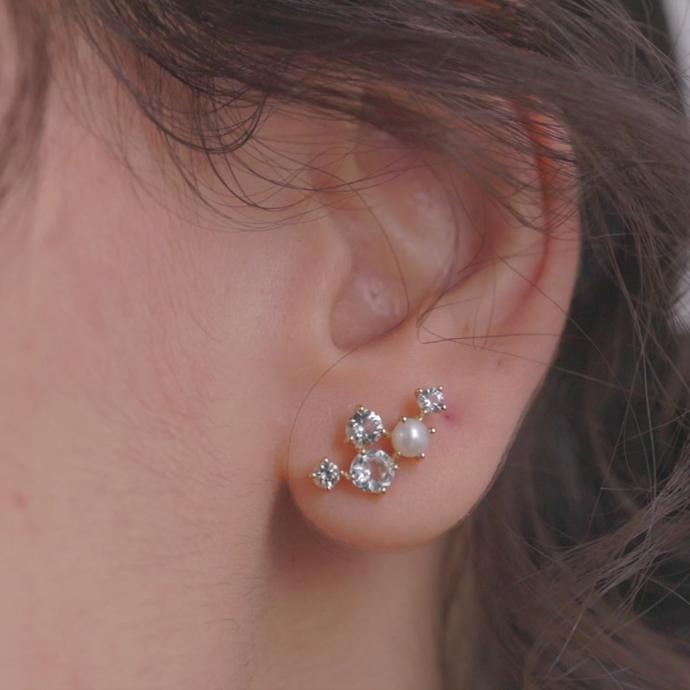 Mejuri Mini Pearl Topaz Climber Studs - Gold Vermeil Canada Store