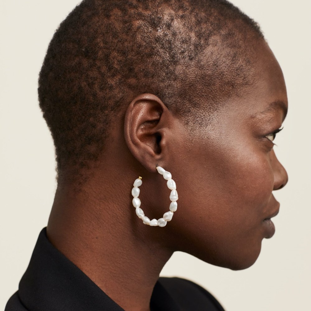 Mejuri Bold Pearl Hoop Earrings - Gold Vermeil Canada Store