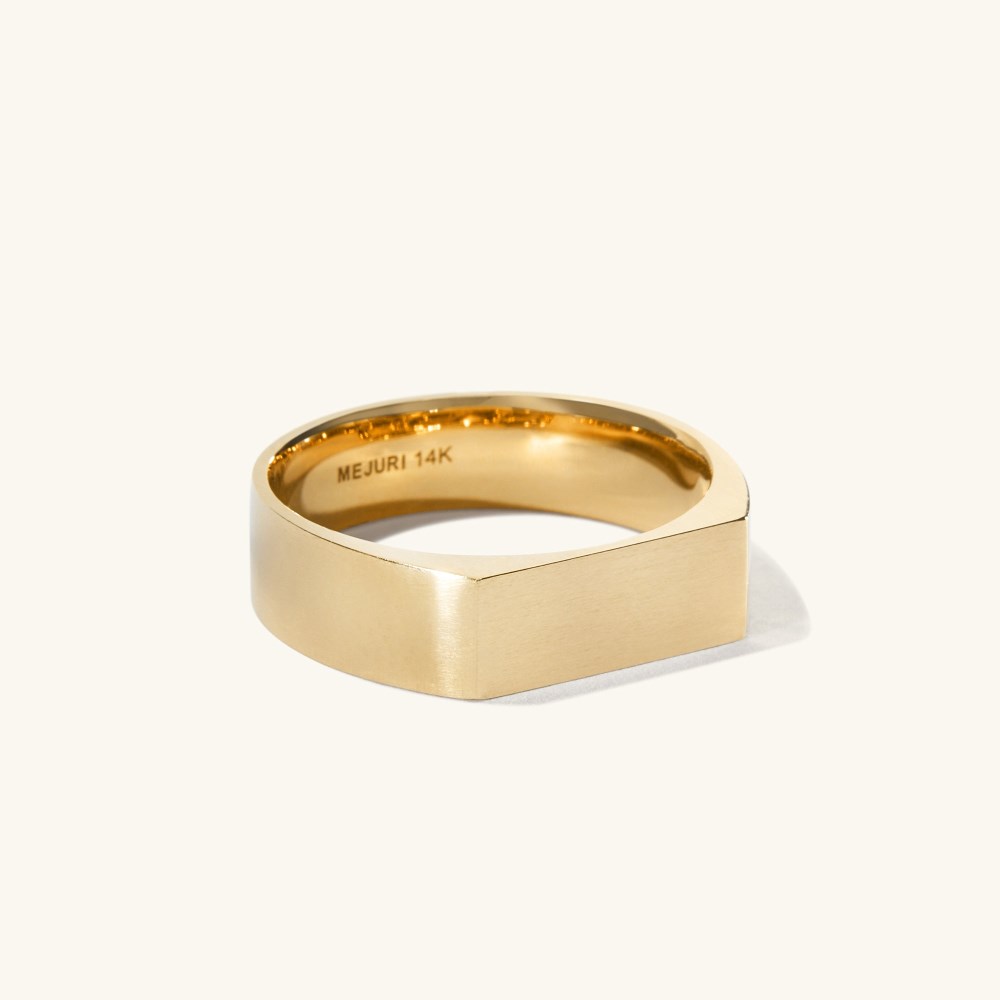 Mejuri Slim Rectangular Signet Ring - Brushed Gold Canada Store