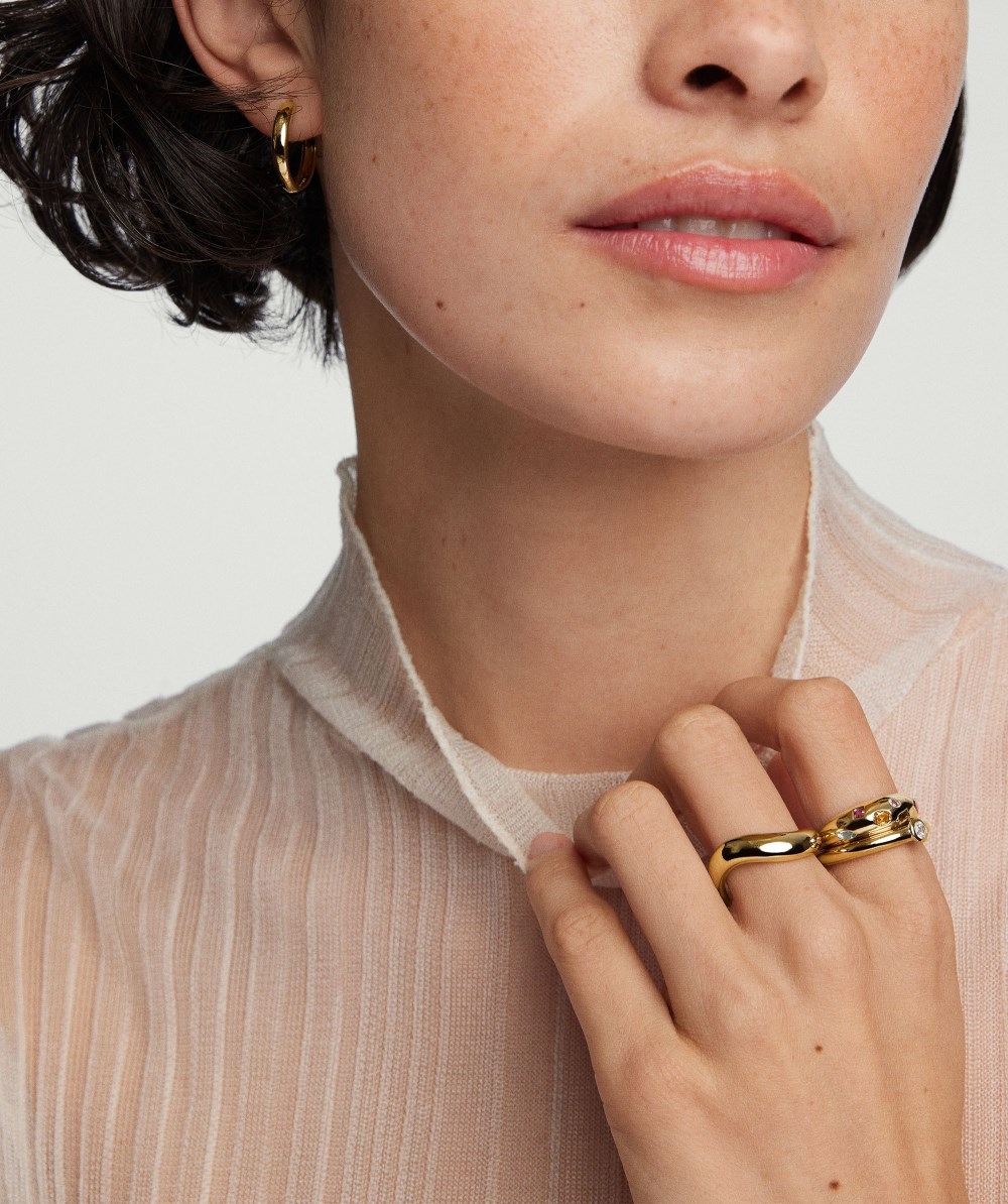 Mejuri Round Gemstone Stacker Ring - Gold Vermeil Canada Store