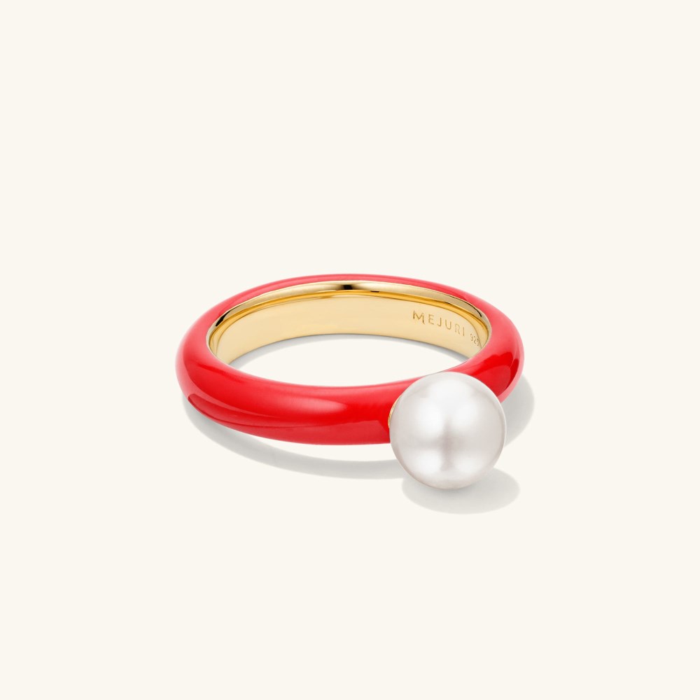 Mejuri Gumball Pearl Ring - Gold Vermeil, Candy Red Enamel Canada Store