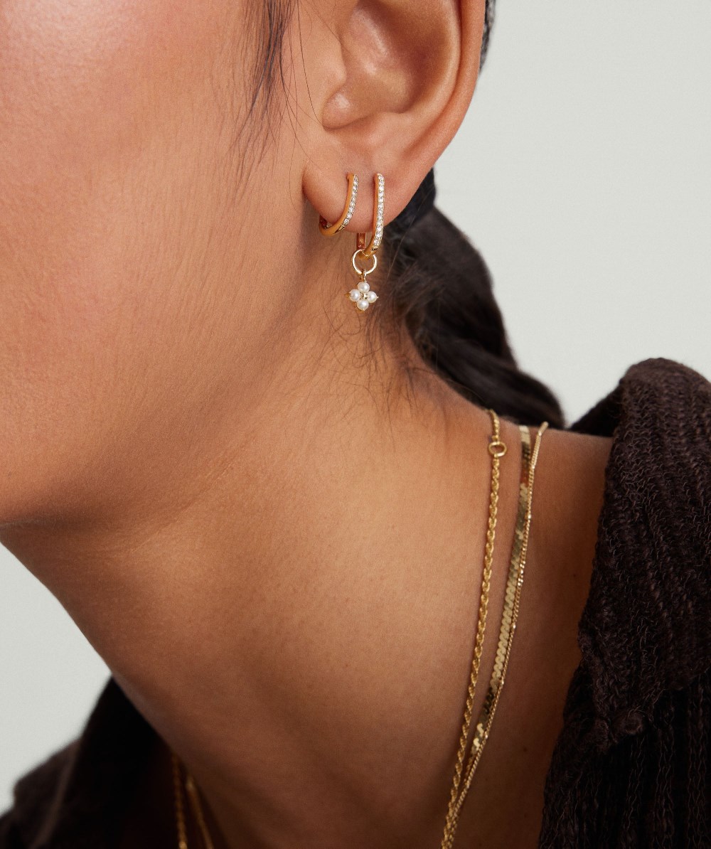 Mejuri Cluster Pearl Hoop Charm - 14k Yellow Gold Canada Store
