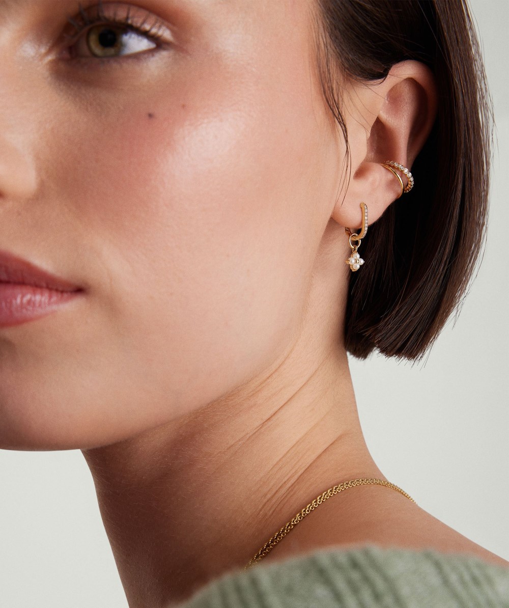 Mejuri Cluster Pearl Hoop Charm - 14k Yellow Gold Canada Store
