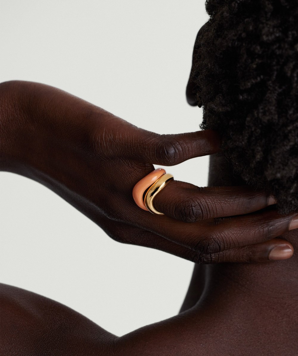 Mejuri D?me Figure Ring - Sterling Silver, Apricot Enamel Canada Store