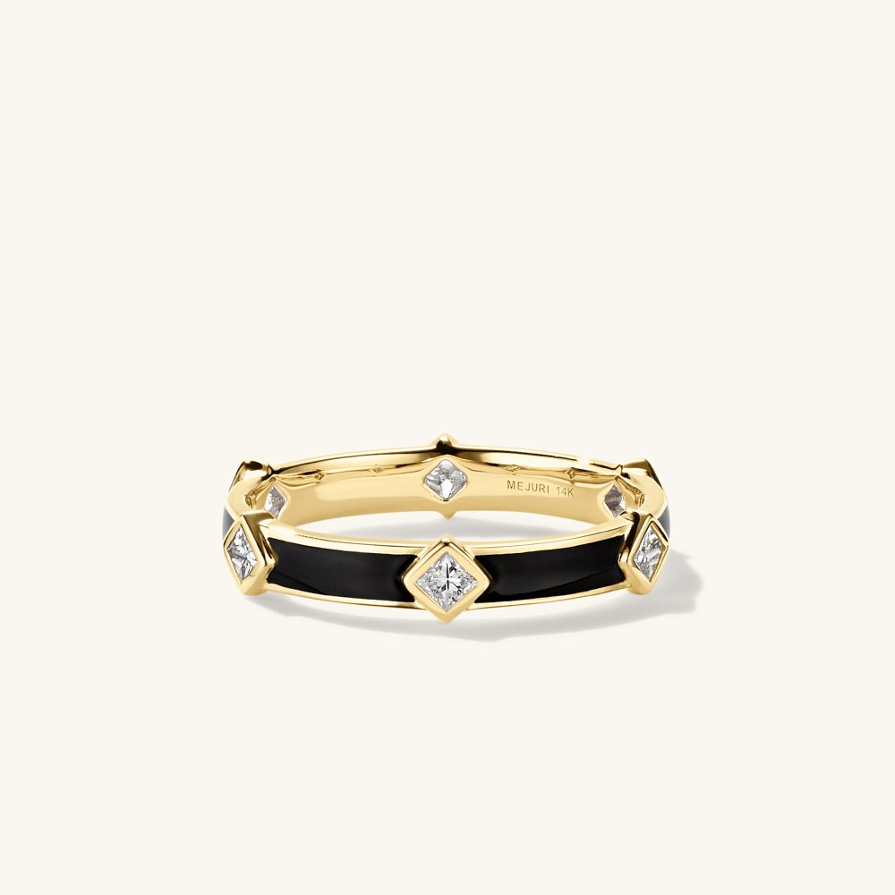 Mejuri Angled Diamond Station Enamel Ring - 14k Yellow Gold, Black Enamel Canada Store