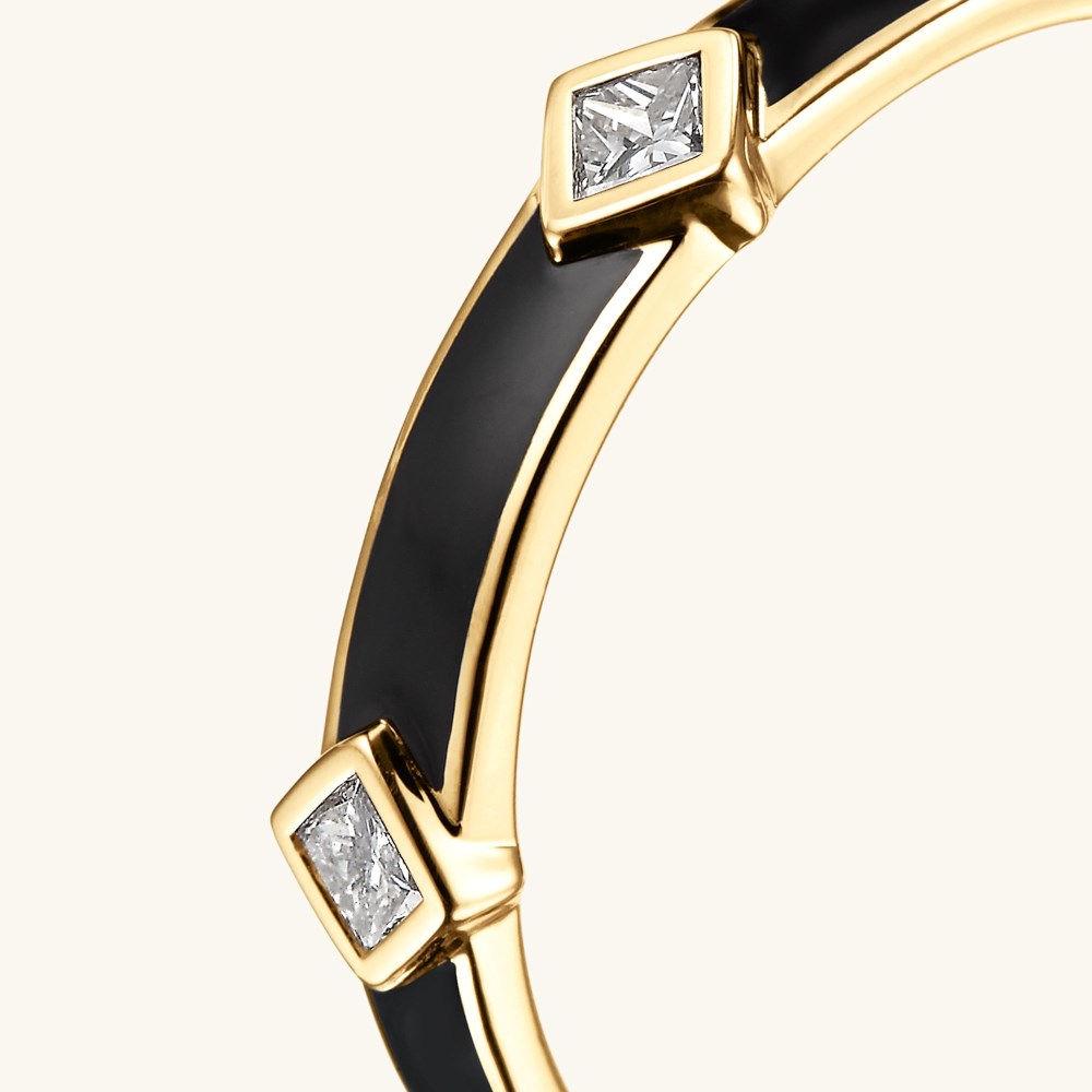 Mejuri Angled Diamond Station Enamel Ring - 14k Yellow Gold, Black Enamel Canada Store