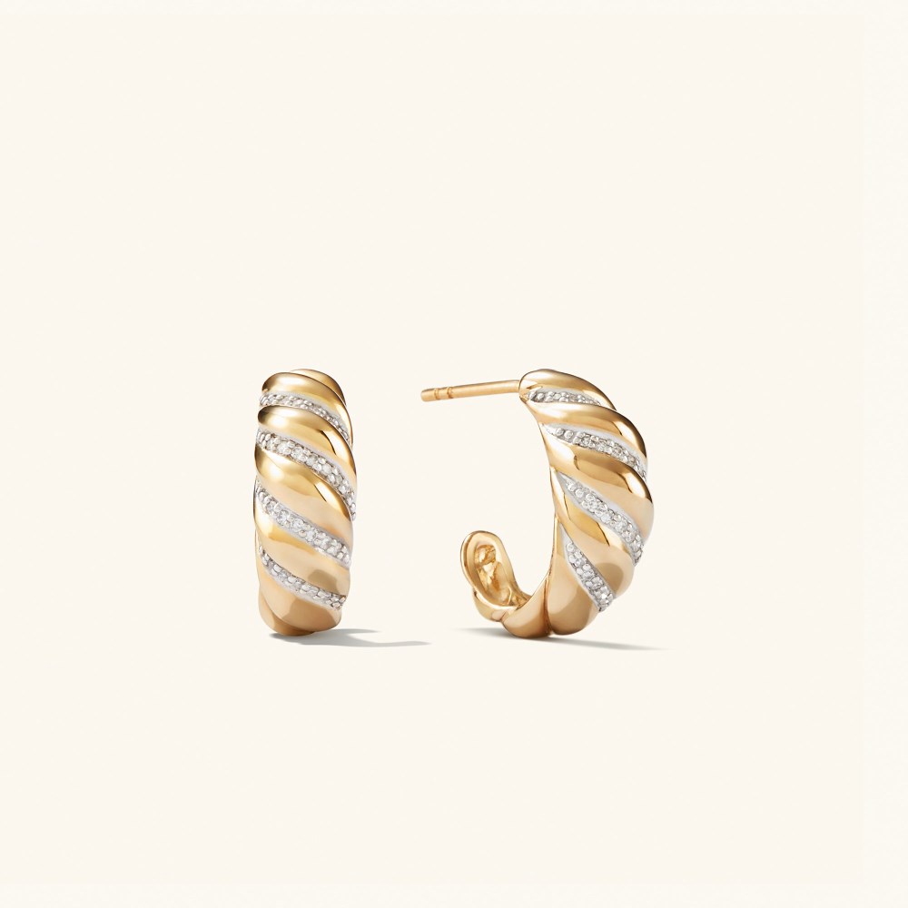 Mejuri Pavﾨﾦ Diamond Croissant D?me Hoops - 14k Yellow Gold Canada Store