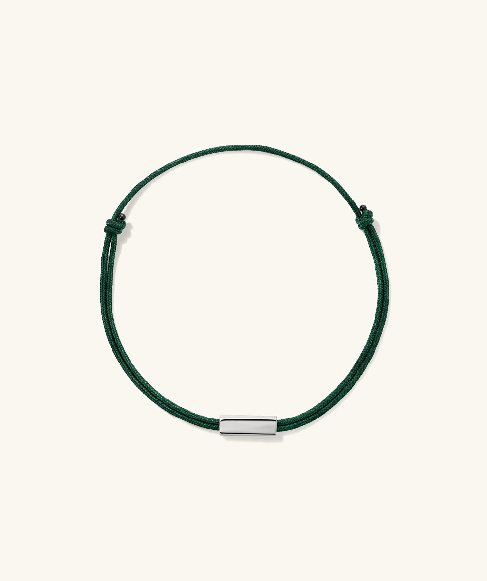 Mejuri Bar Cord Bracelet - Sterling Silver, Green Cord Canada Store