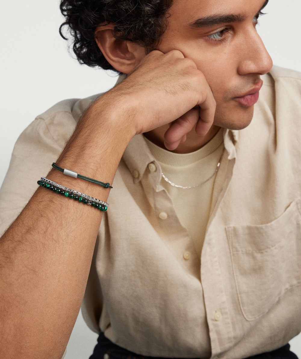 Mejuri Bar Cord Bracelet - Sterling Silver, Green Cord Canada Store