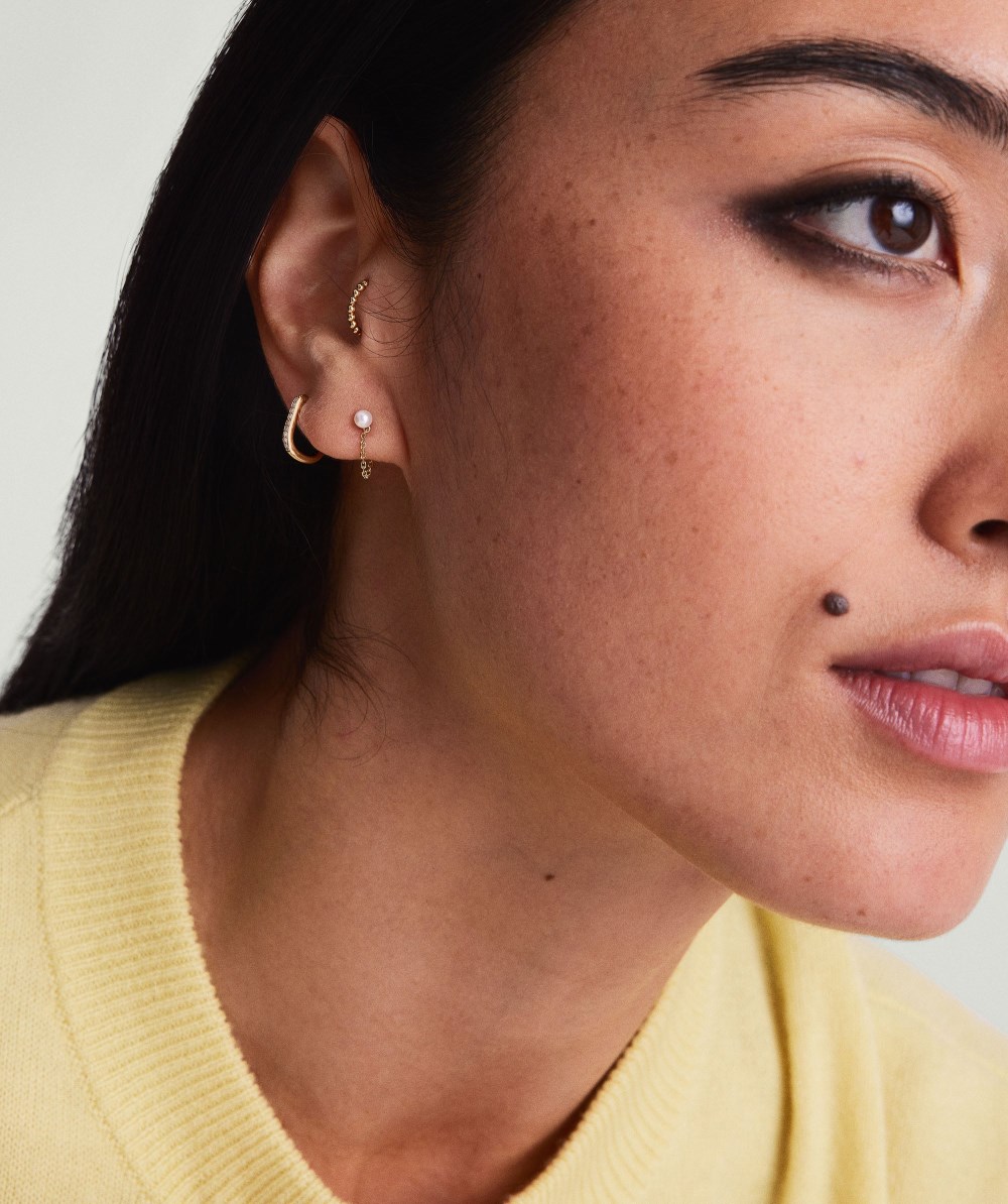 Mejuri Single Pearl Chain Stud - 14k Yellow Gold Canada Store