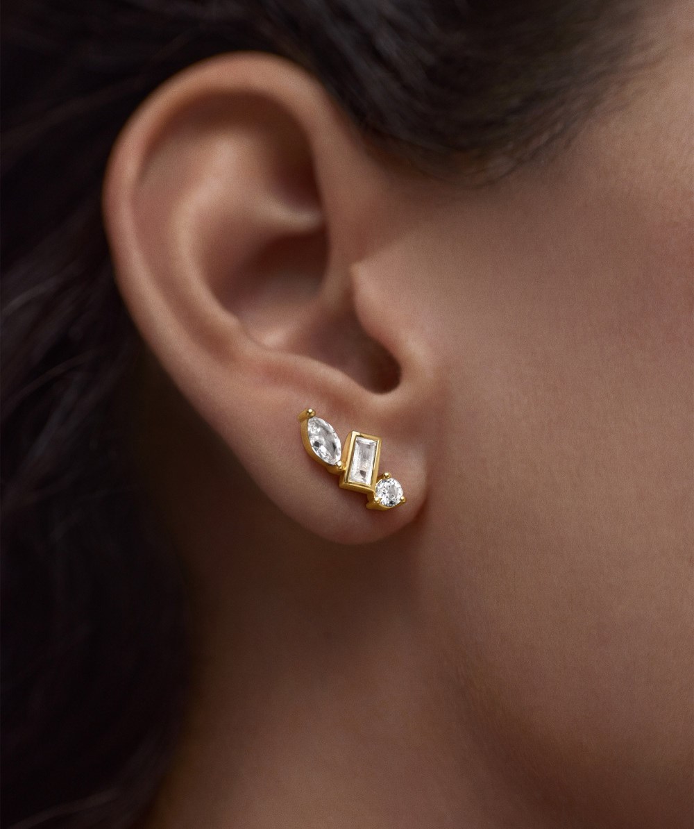 Mejuri Lab Grown Sapphire Climber Studs - Gold Vermeil Canada Store