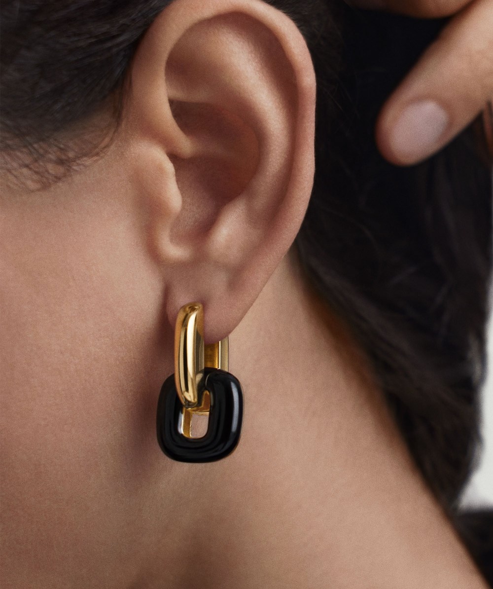 Mejuri Stevie Hoop Links - Gold Vermeil, Black Enamel Canada Store