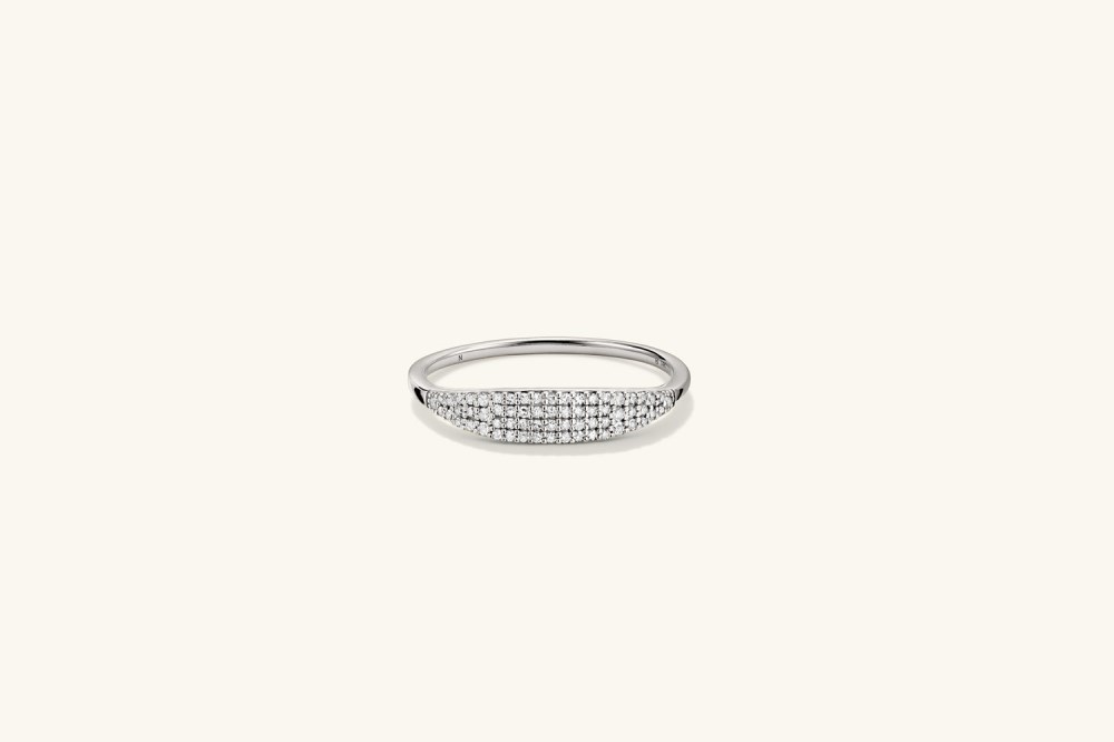 Mejuri Pavﾨﾦ Diamond Slim Signet - 14k White Gold Canada Store