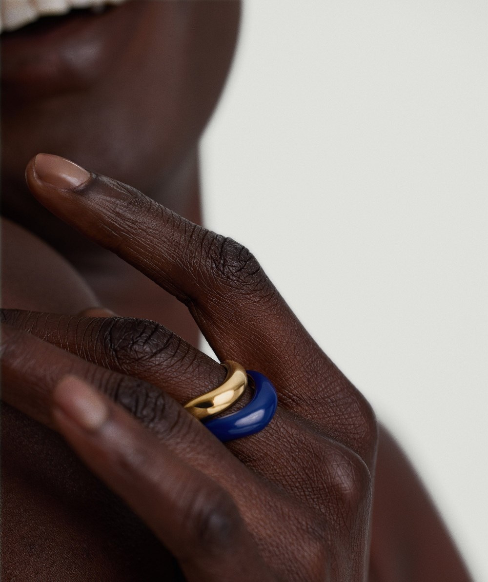 Mejuri D?me Figure Ring - Sterling Silver, Navy Enamel Canada Store