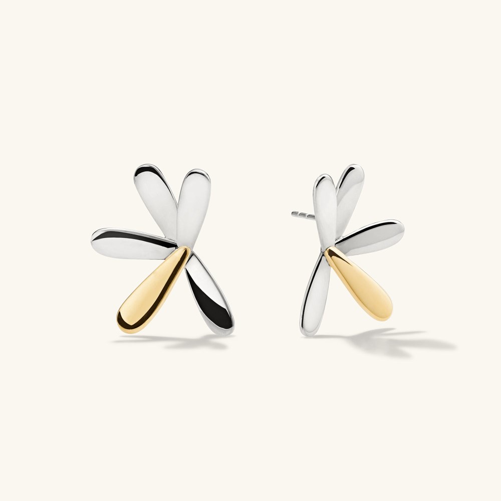 Mejuri Pressed Flower Two-Tone Large Stud Earrings - Sterling Silver, Gold Vermeil Canada Store