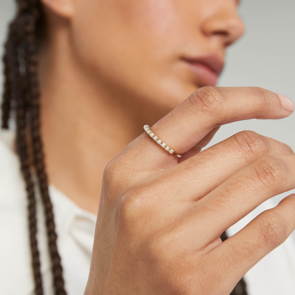 Mejuri Pearl Half Eternity Ring - 14k Yellow Gold Canada Store